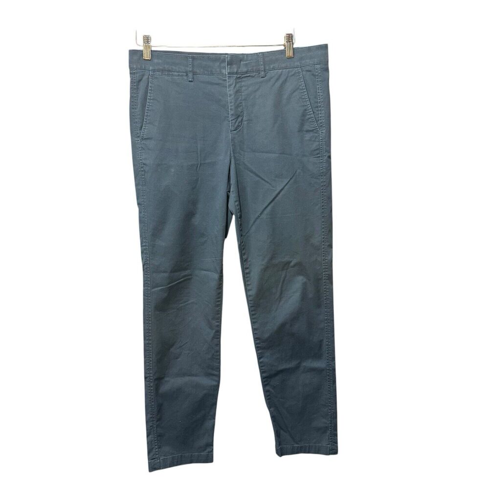 Vince Women's Cotton Blend Flat Front Zip Close Chino Pants 10 Navy Blue